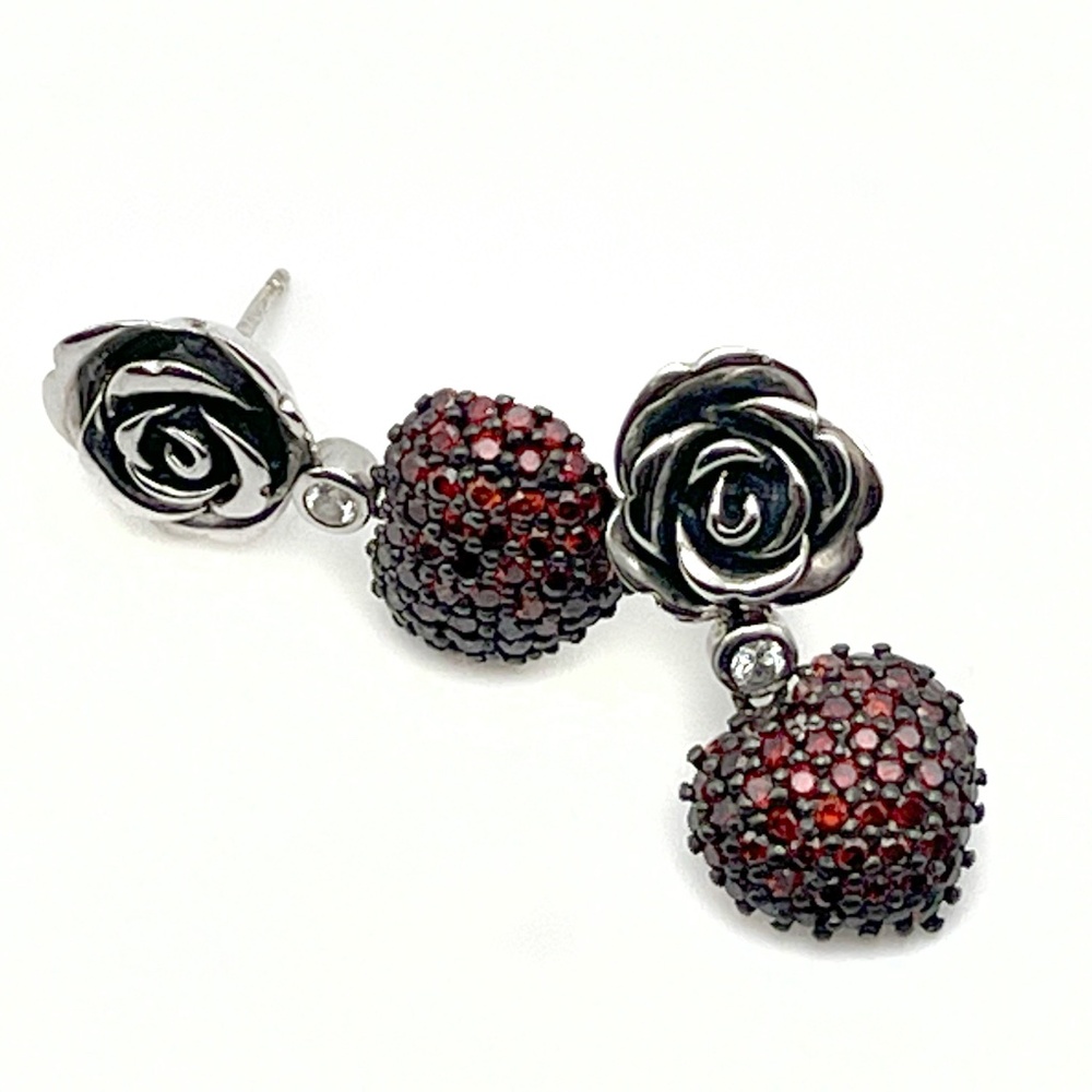 Giorgio Martello Milano 925 Silver and Ruby Pavé Earrings | Vintage 80's - Picture 2 of 9